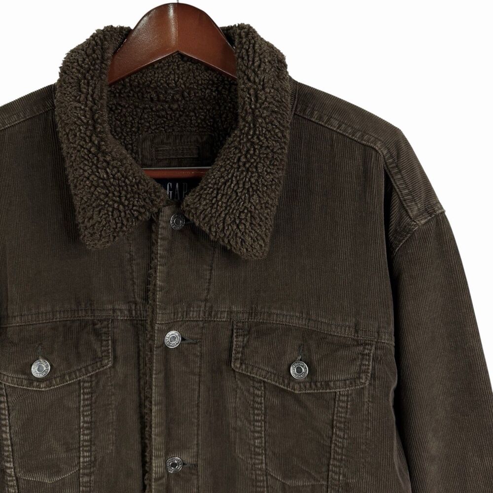 Vintage GAP Sherpa Lined Corduroy Trucker Jacket Brown Men’s XXL Y2K Retro 90s - Picture 3 of 8